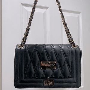 Valentino Milano Black Genuine Leather Gold Chain Handbag.